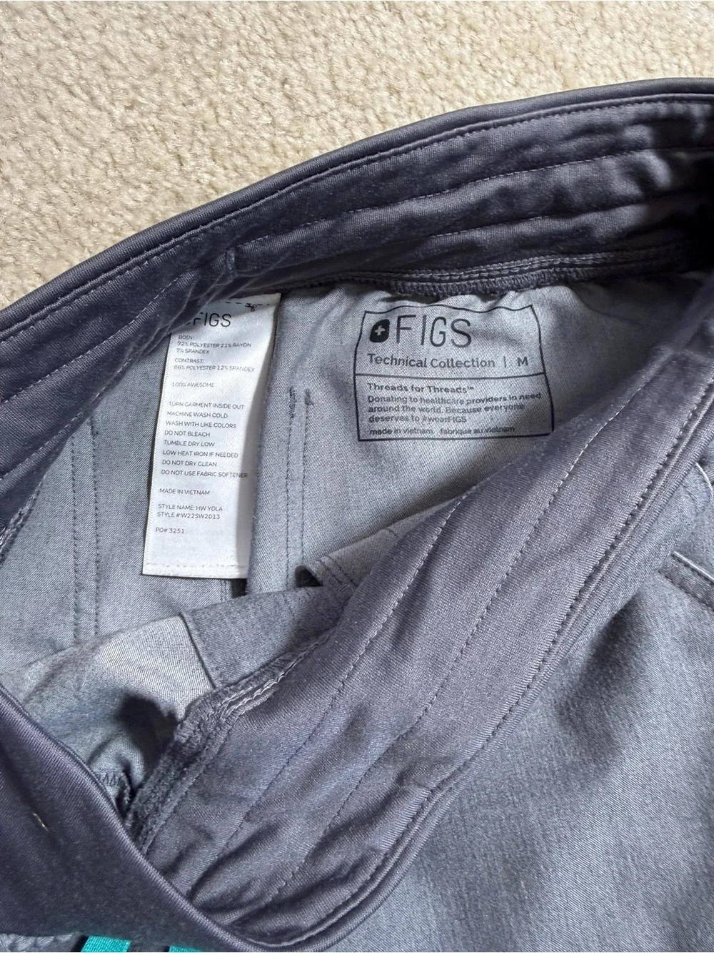 Woman’s Gray Yola Scrub Pants with Teal Drawstring